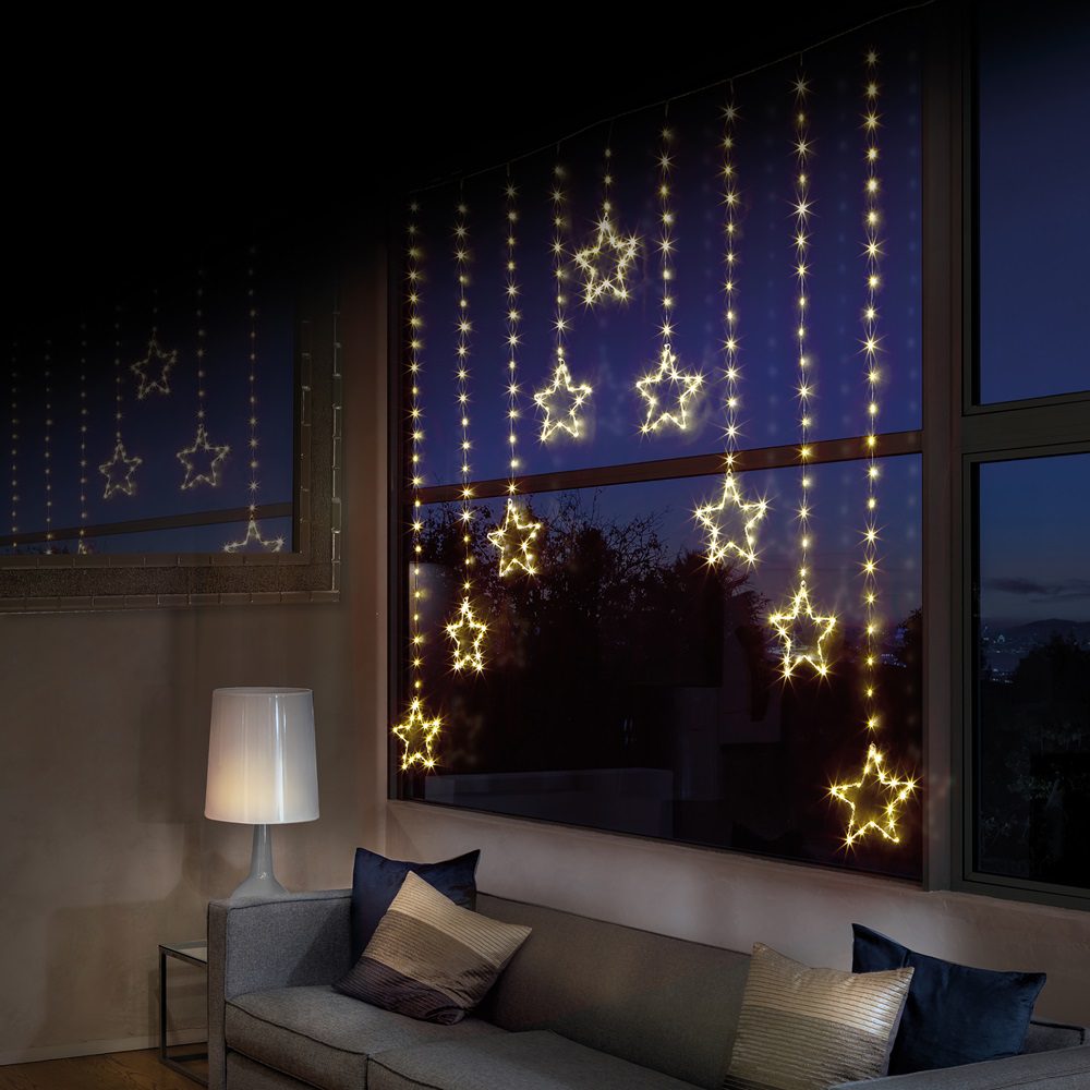 Hanging Star 303 LED Warm White Christmas Curtain Lights 1.2m 5052998057868